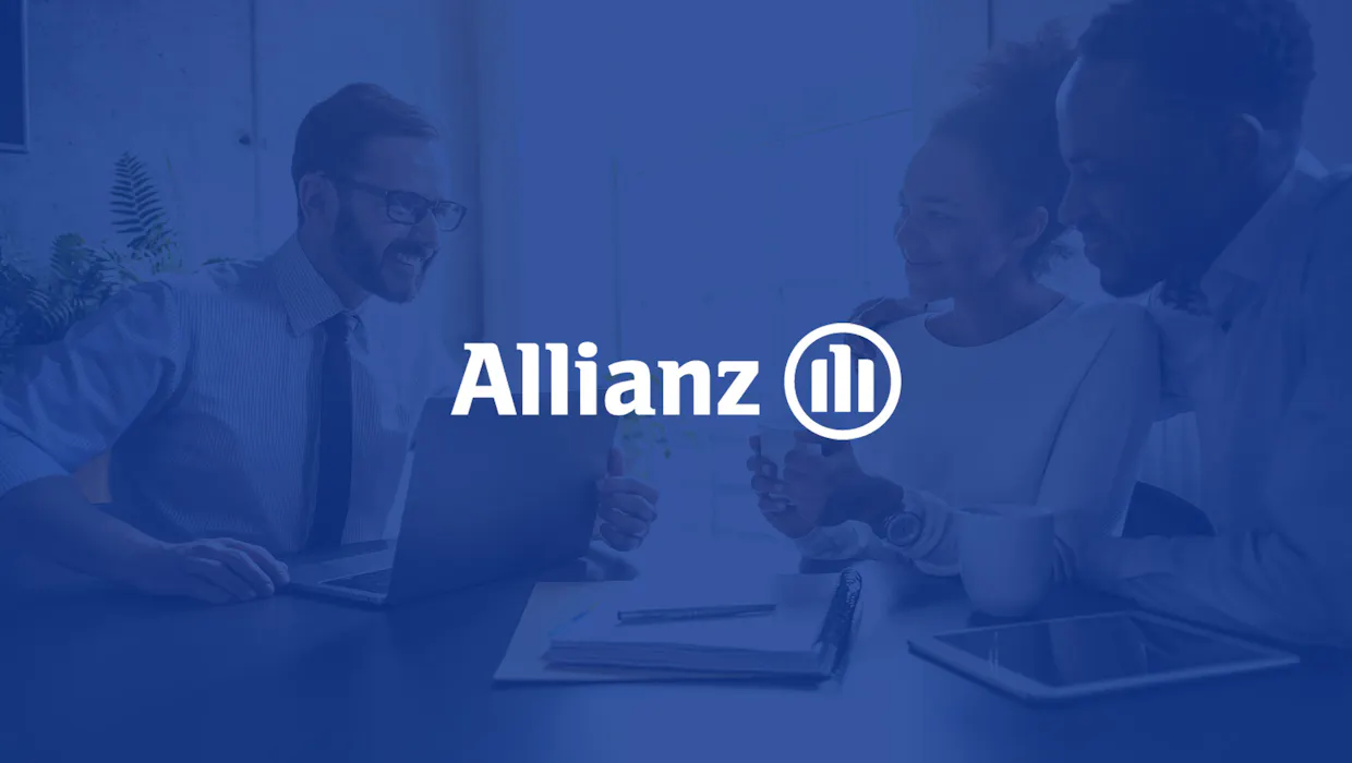 Logo Allianz su sfondo blu.