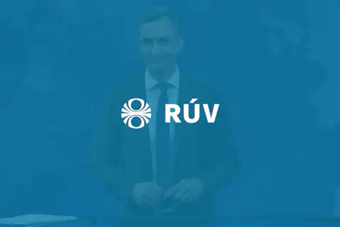 RÚV Logo on a blue background.