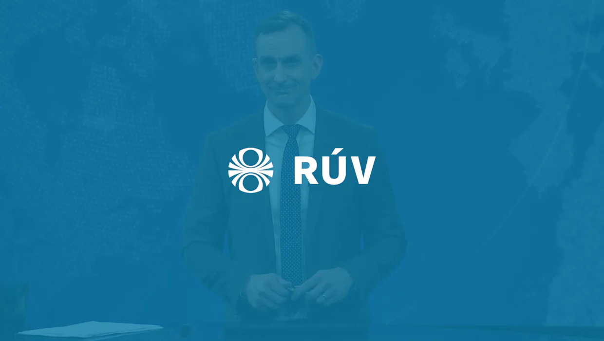 Logo RÚV su sfondo blu.