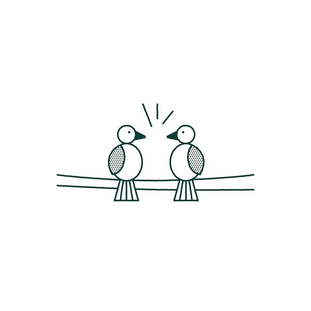 A hand drawn image showing 2 birds.
