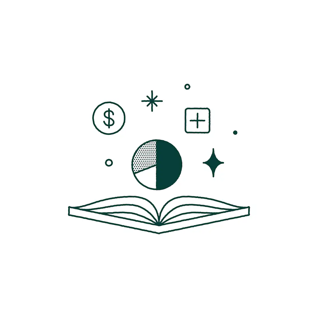 A hand-drawn graphic showing an open book.