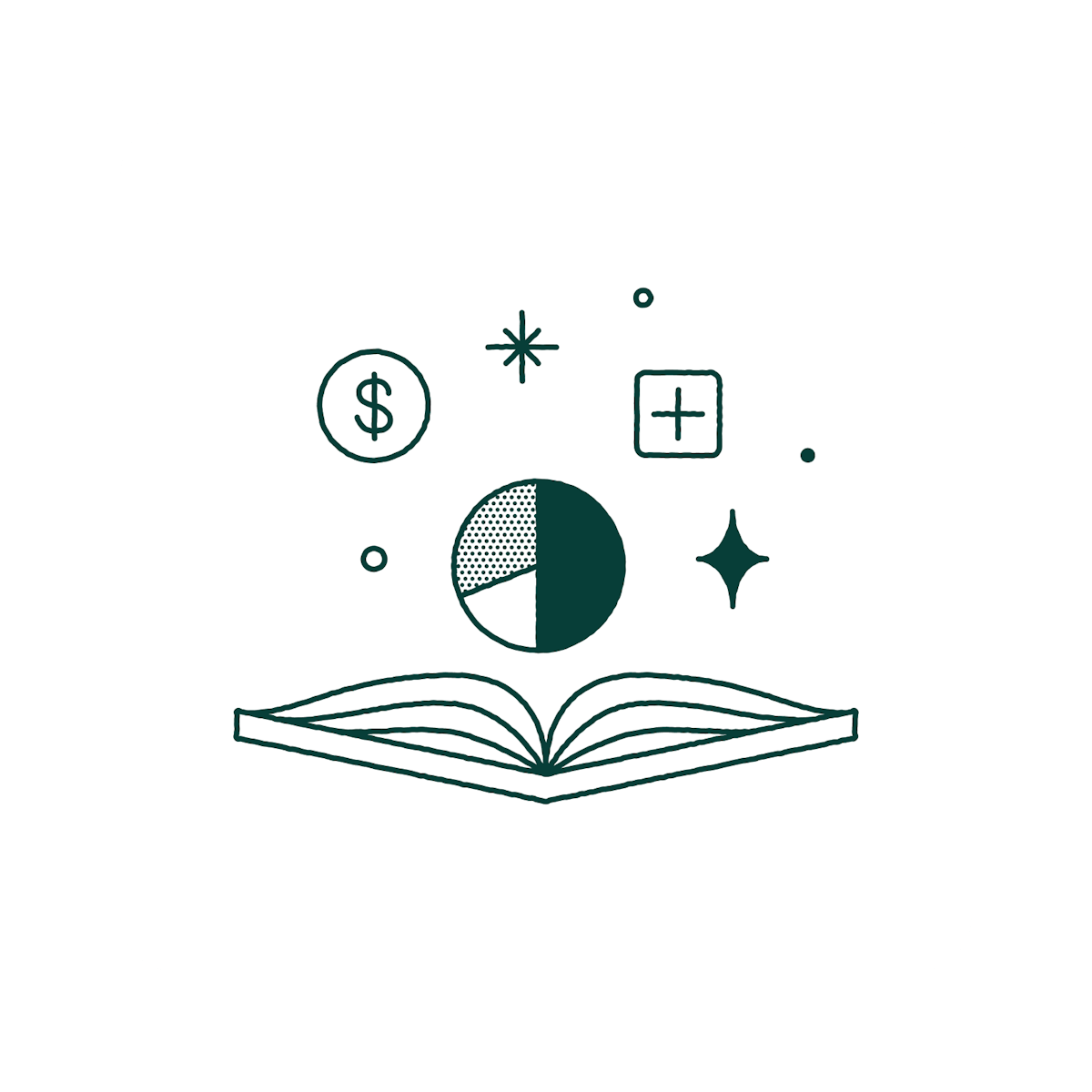 A hand-drawn graphic showing an open book.