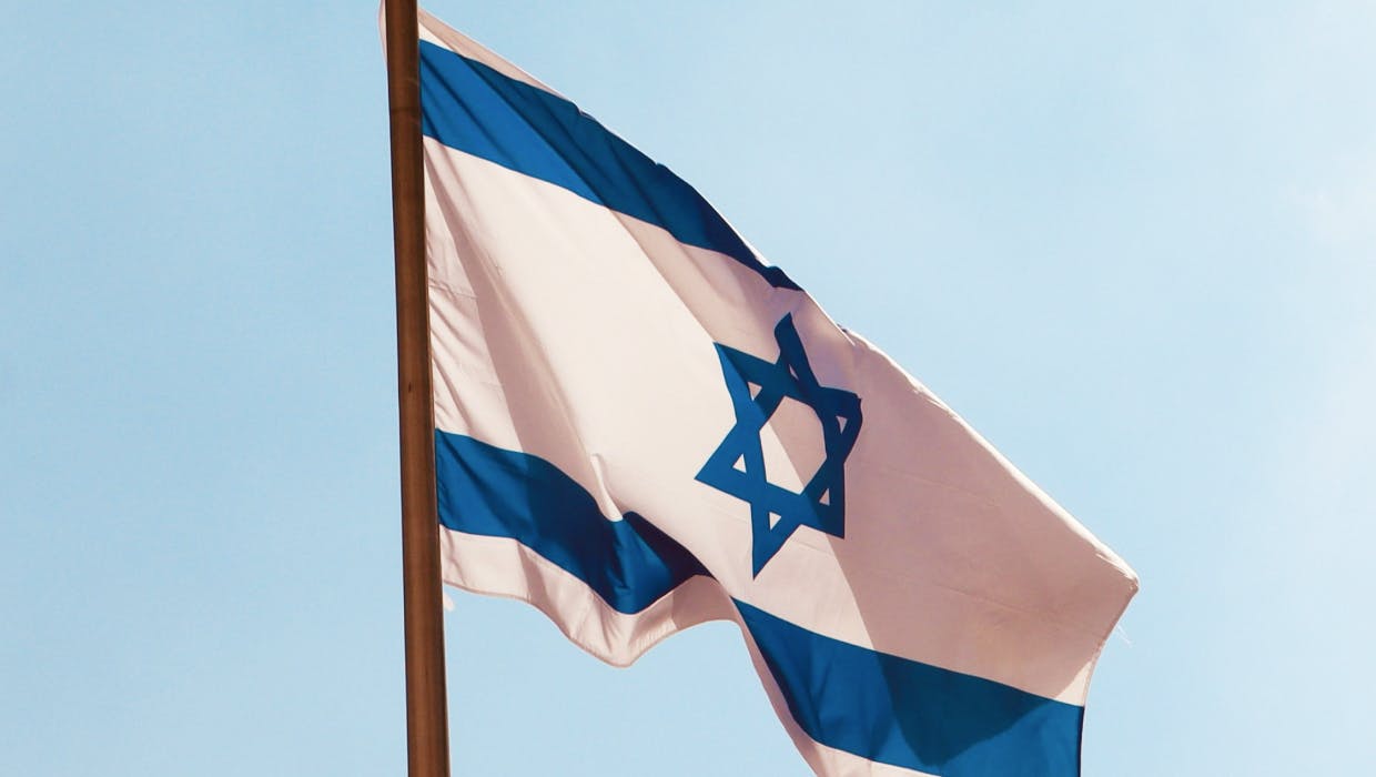 The flag of Israel.