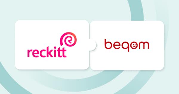 Reckitt and beqom logos connected like puzzle pieces