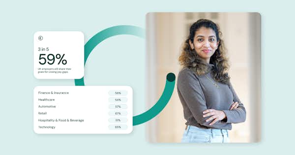 state of pay equity data summary with picture of a woman on the left