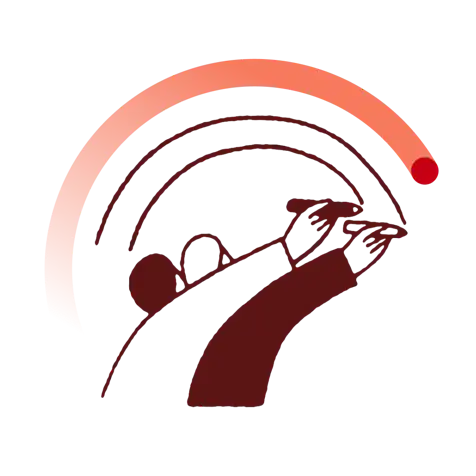 illustration of two people, one leading the other with markers drawing a semi-circle