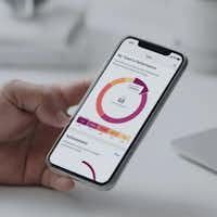 Une main tenant un smartphone avec un graphique et des chiffres sur l'écran