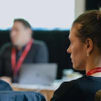 Employees around a table