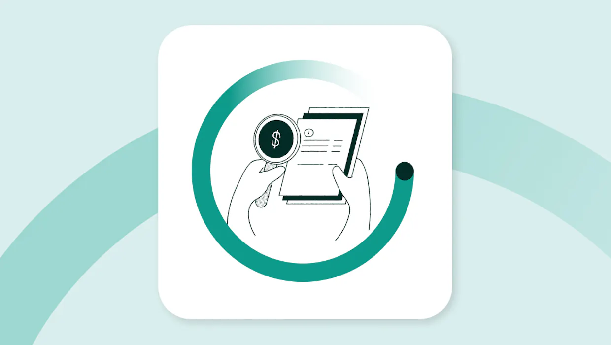 Graphic with two hands holding a piece of paper and a magnifying glass.