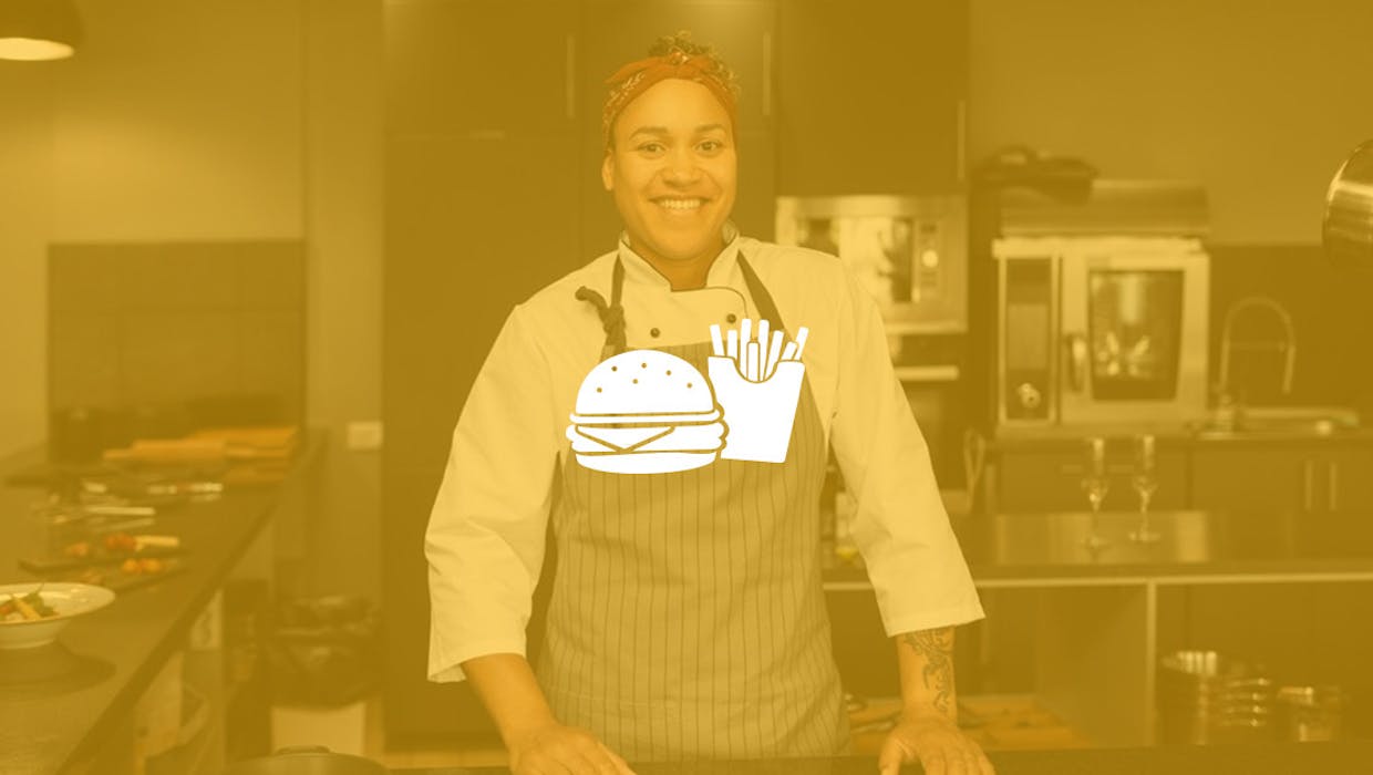 A generic fast-food industry logo on a semi transparent yellow background.