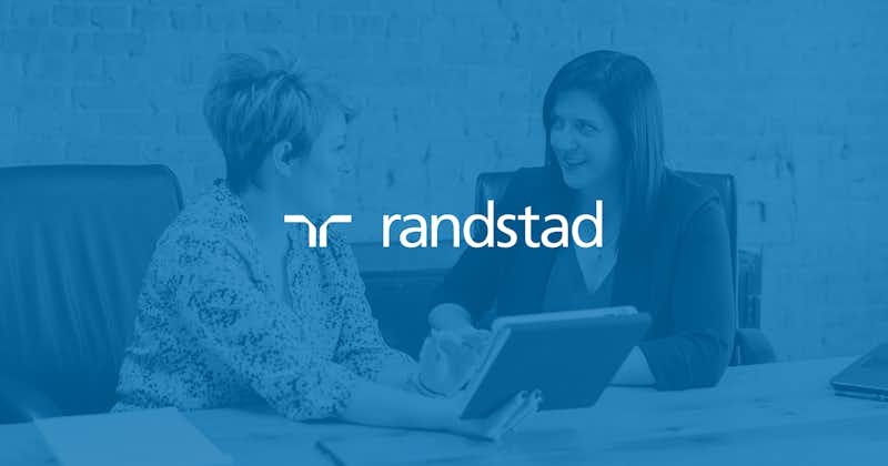 two women in the background with randstad logo on top