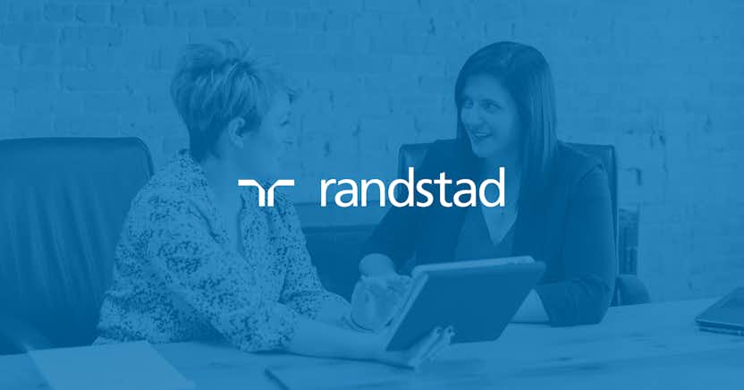 two women in the background with randstad logo on top