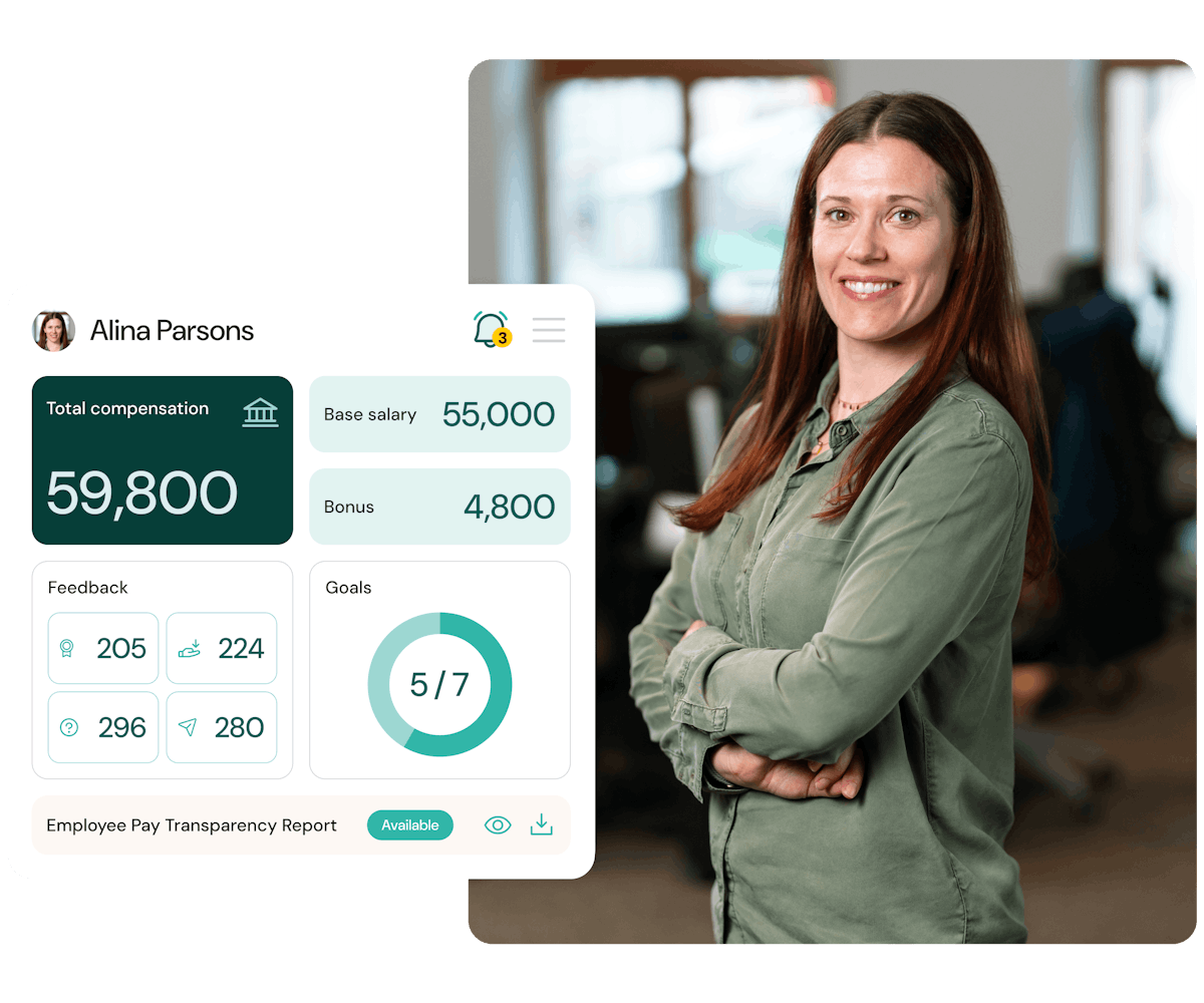 UI dashboard graphic and a photo of a person.