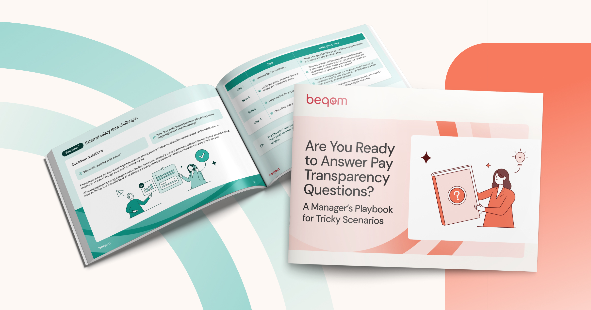 Image of a booklet with the title "Are you ready to answer pay transparency questions? A manager's playbook for tricky scenarios".