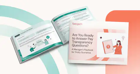 Image of a booklet with the title "Are you ready to answer pay transparency questions? A manager's playbook for tricky scenarios".