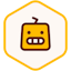 A robot head within a hexagon.