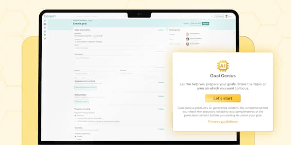 A Laptop showing a software User Interface. Yellow background.