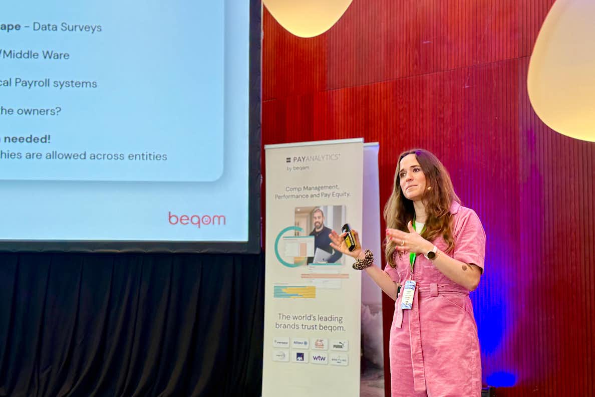 person giving keynote at HR conference