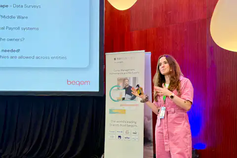 person giving keynote at HR conference
