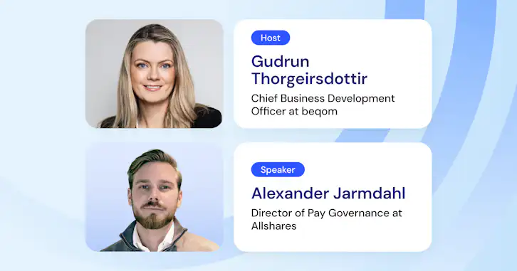Image with photos of Gudrun Thorgeirsdottir from beqom and Alexander Jarmdahl from Allshares.