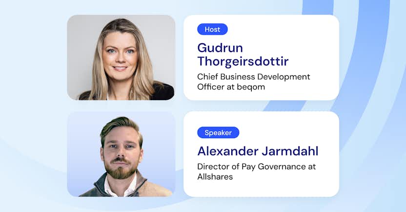 Image with photos of Gudrun Thorgeirsdottir from beqom and Alexander Jarmdahl from Allshares.