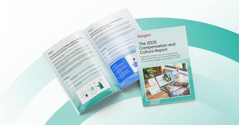 Image of beqom's US 2026 Comp & Culture Report's cover and open page.