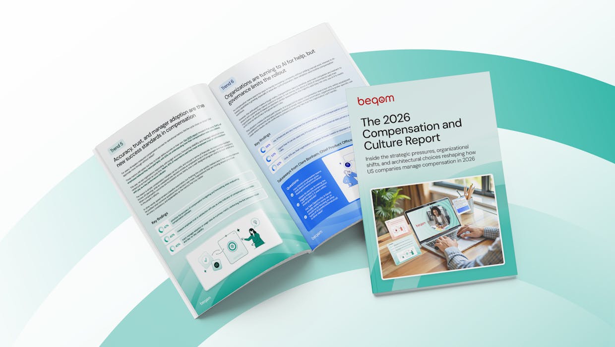Image of beqom's US 2026 Comp & Culture Report's cover and open page.