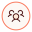 icon showing people. orange frame