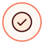 icon showing tick within an orange circle. orange frame