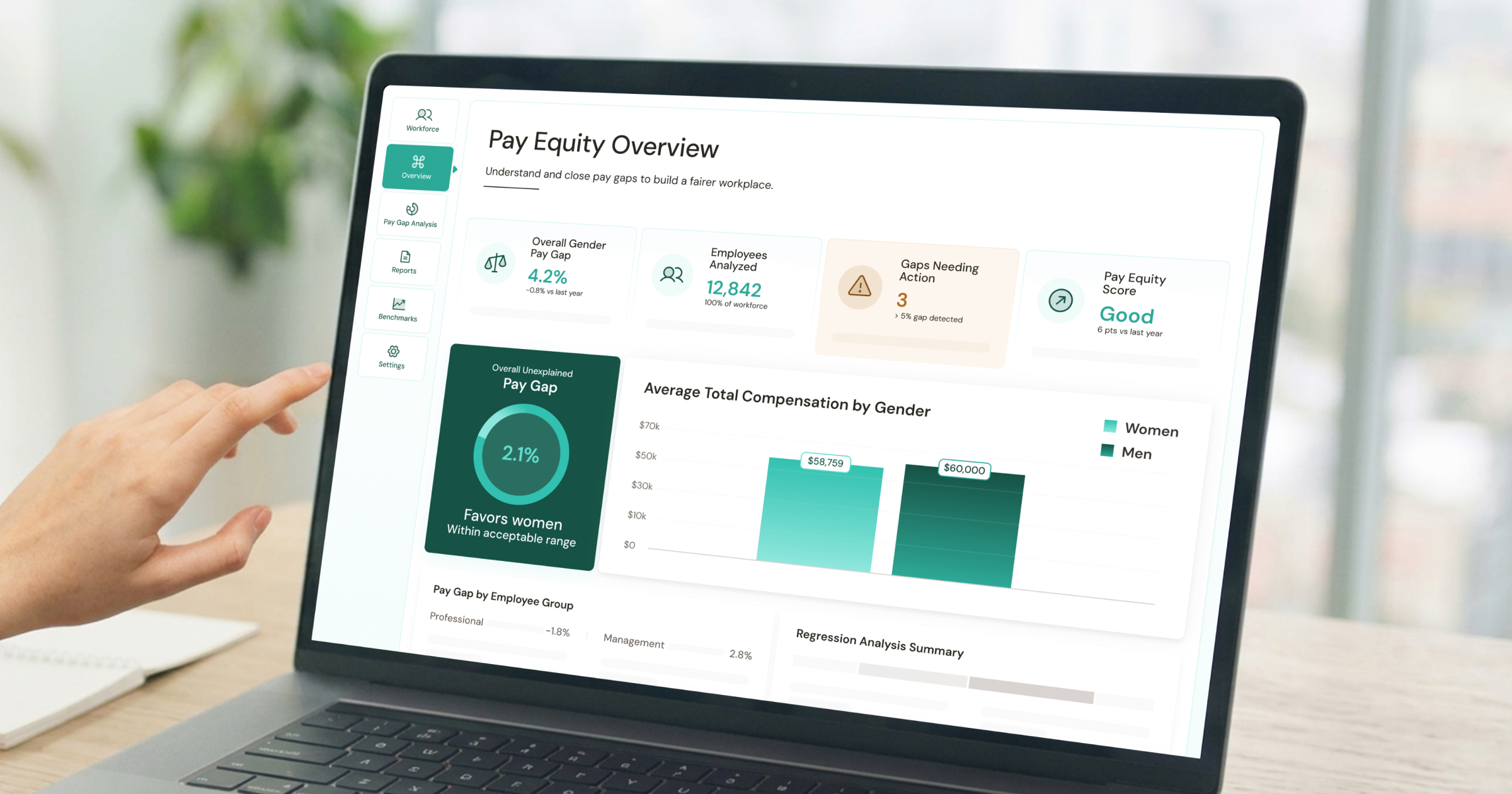 Screen displaying a pay equity overview