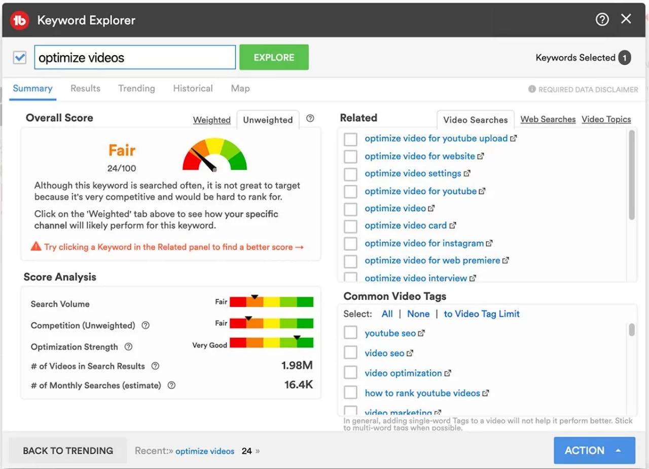 TubeBuddy Keyword Explorer