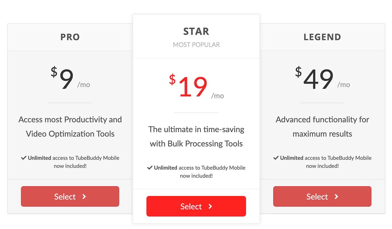 TubeBuddy Pricing
