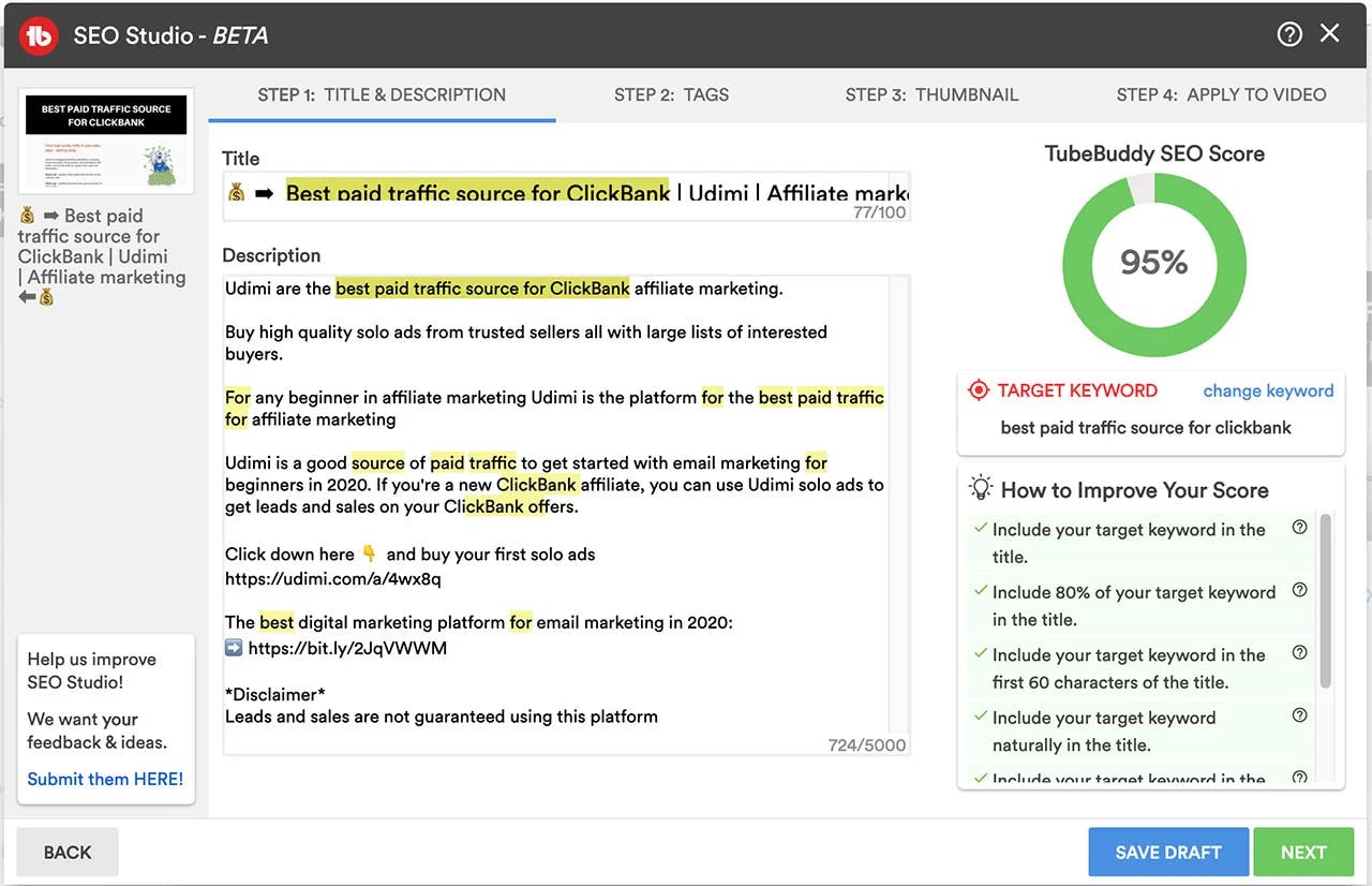 TubeBuddy SEO Studio