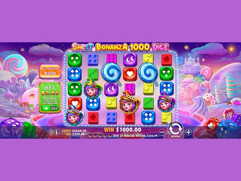 Captura de pantalla de Sweet Bonanza mostrando símbolos de frutas y multiplicadores en Betfair