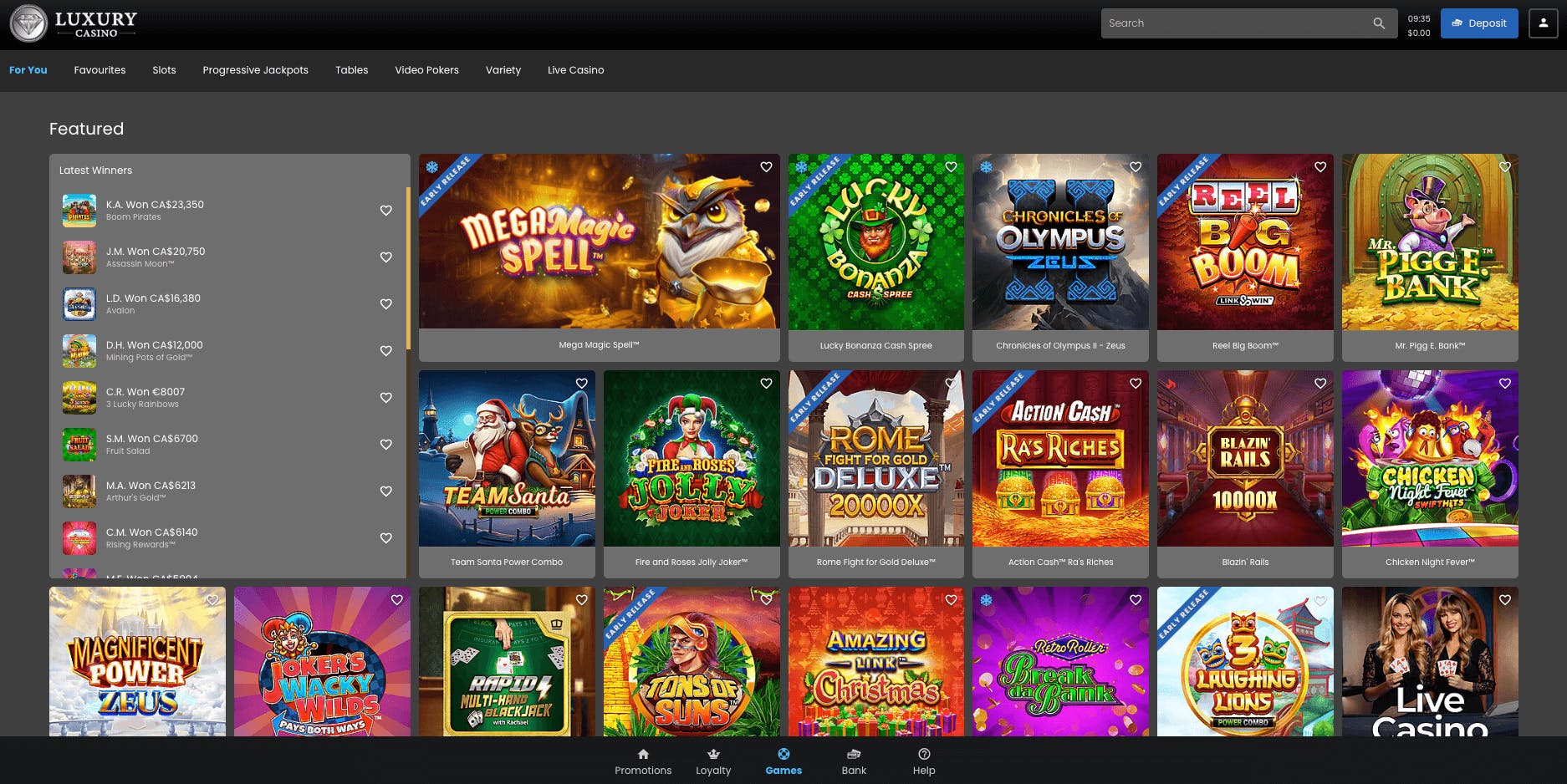 game selection review in Luxury Casino