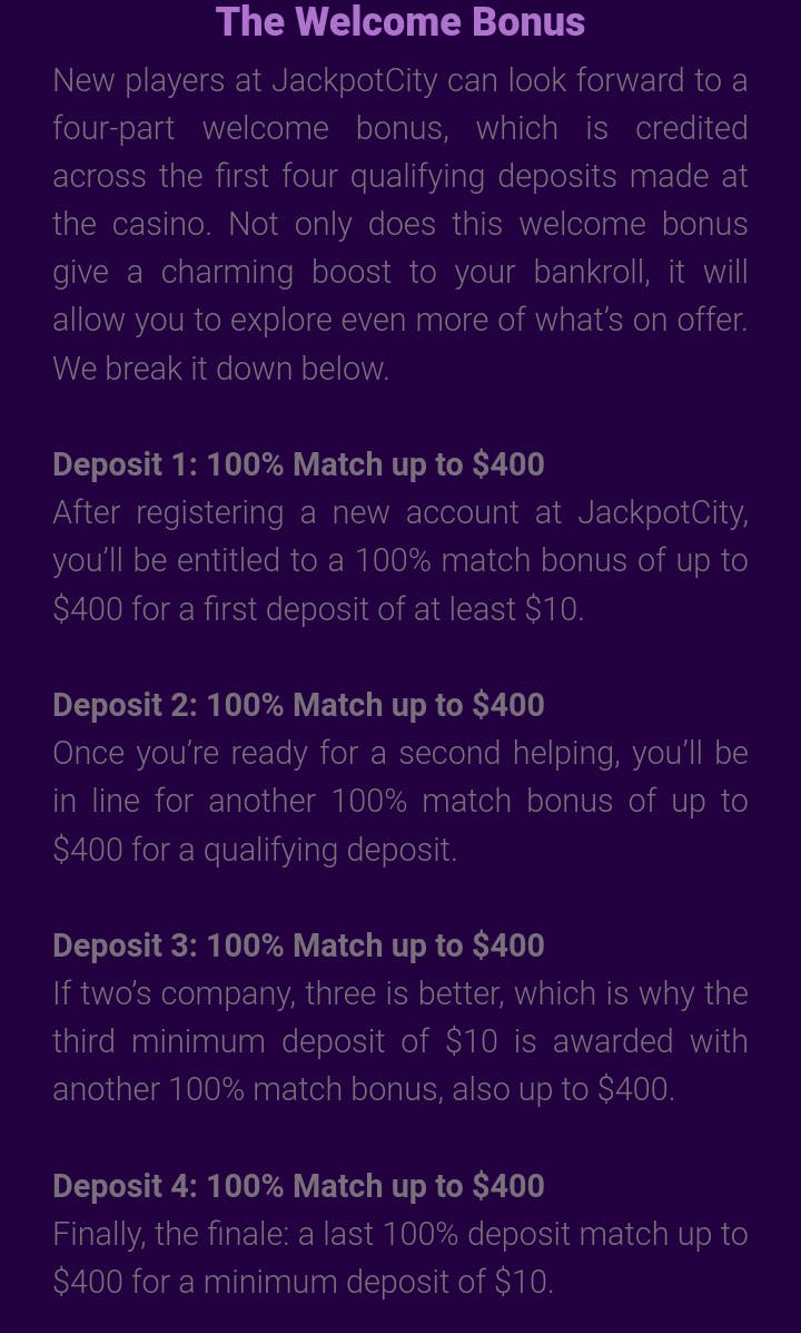 jackpotcity casino welcome offer
