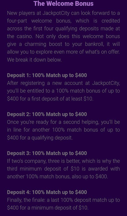 jackpotcity casino welcome offer