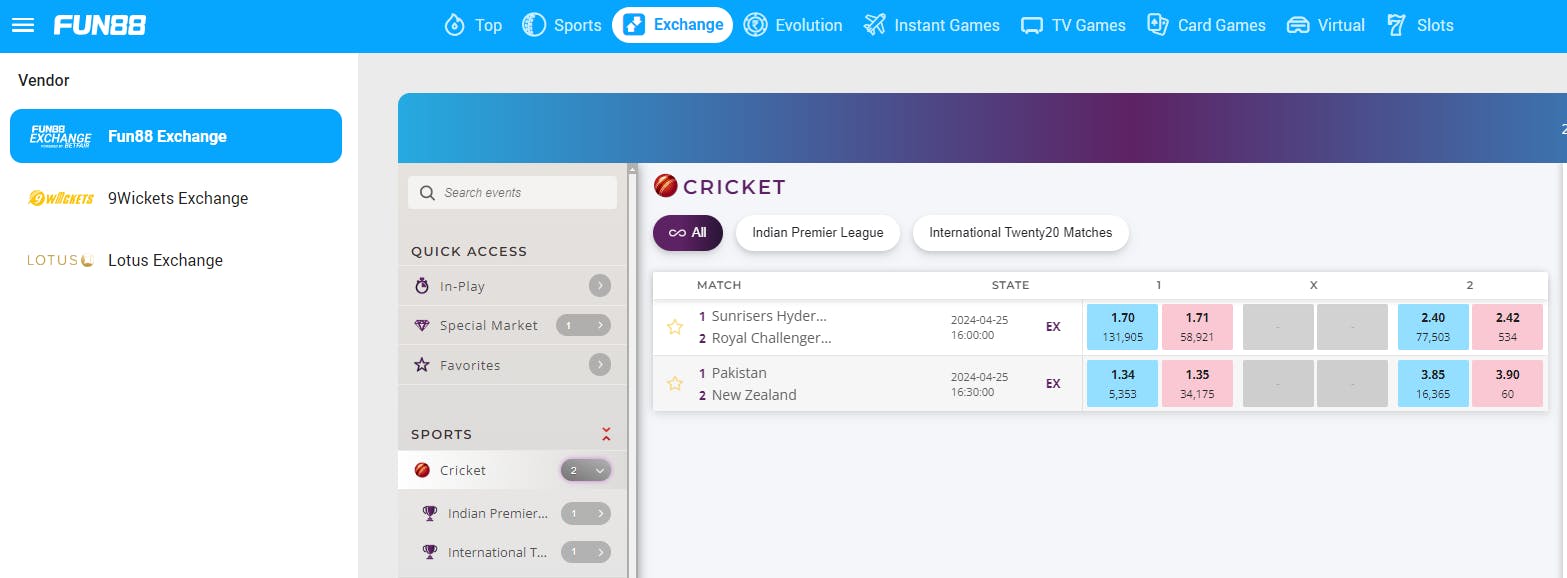 Fun88 cricket betting exchange in India