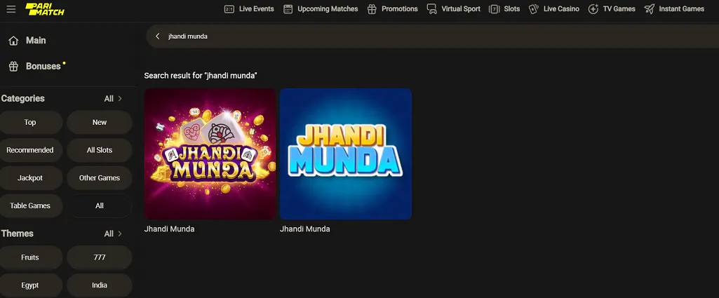 Parimatch Jhandi Munda Search