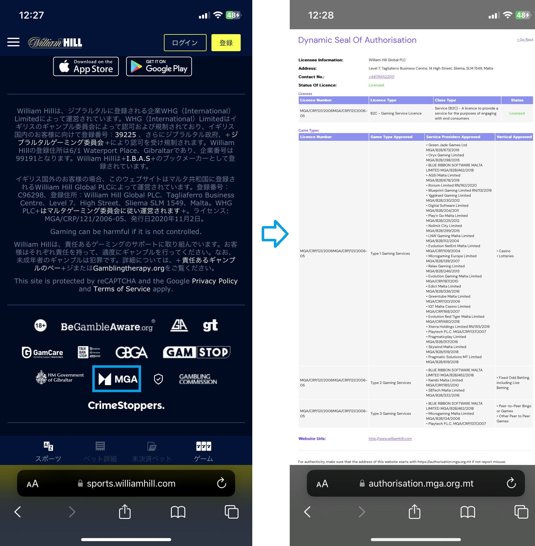 ウィリアムヒル MGAライセンス