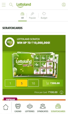 Lottoland app scratchcards page