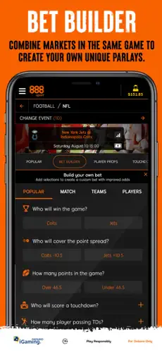 888sport Ontario app - Bet builder 