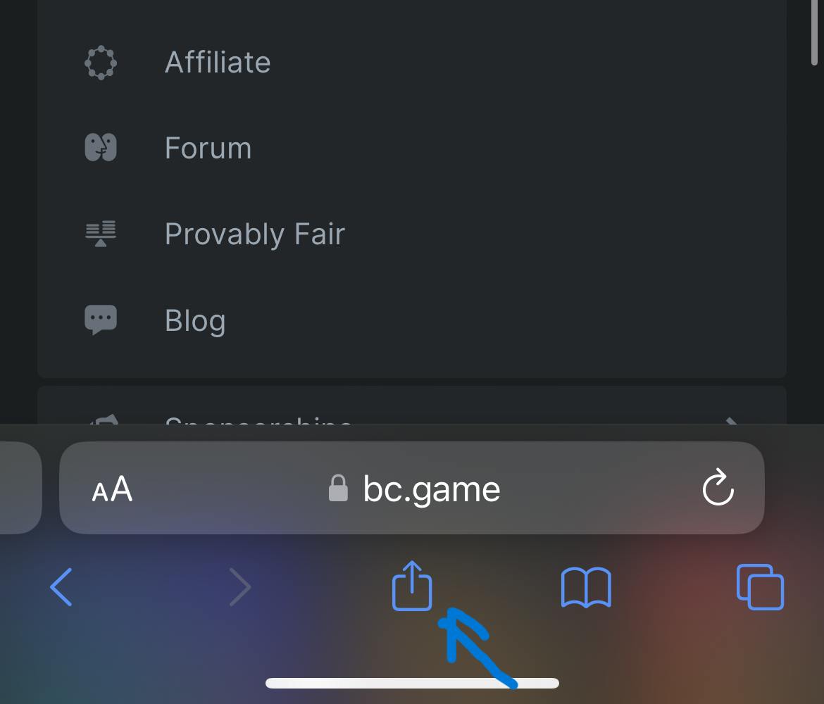 Sharing button for BC game iOS bookmark
