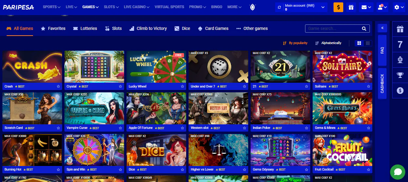 Paripesa Casino games