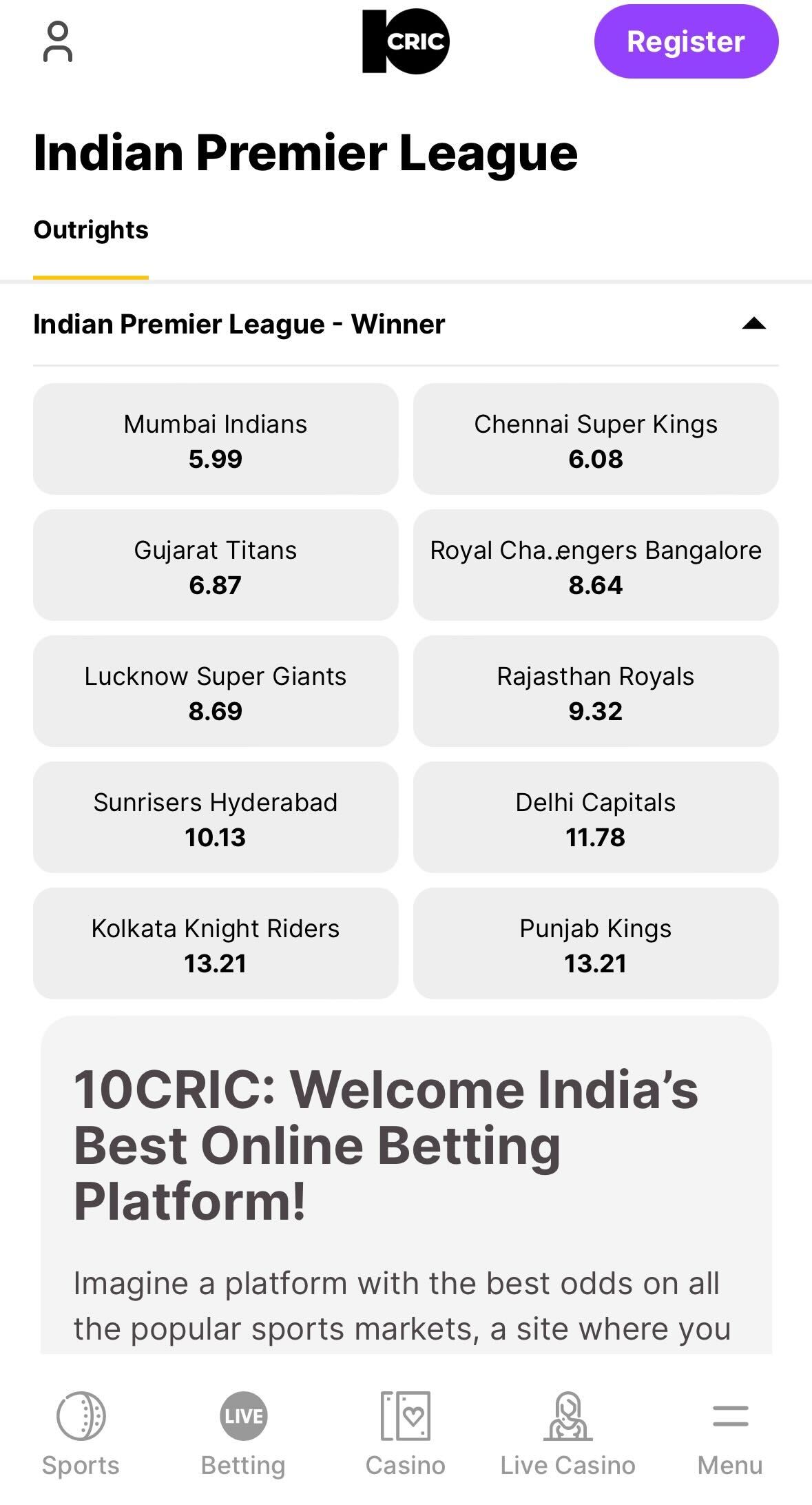 10cric IPL betting app