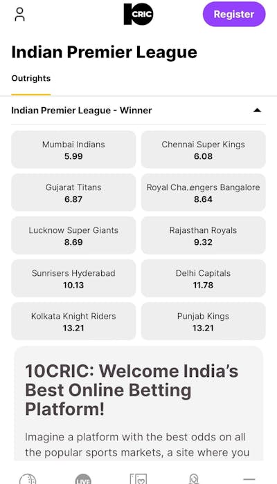 10Cric app IPL betting in India