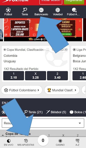 Navegación en la sección de apuestas de Sportium Colombia