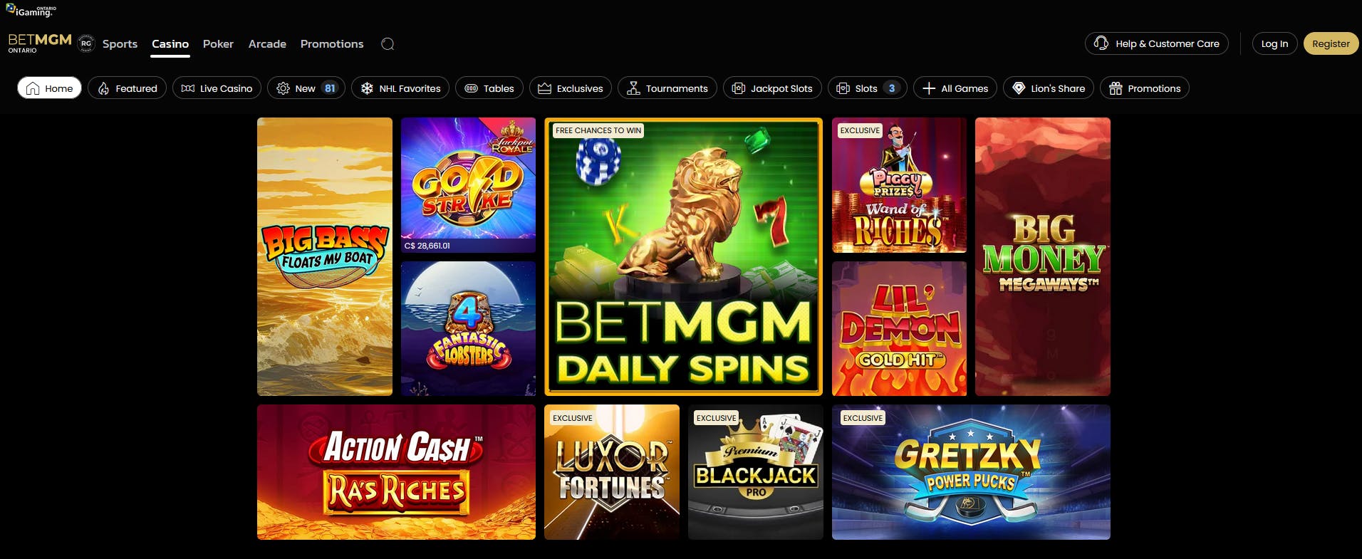 betmgm ontario casino games selection