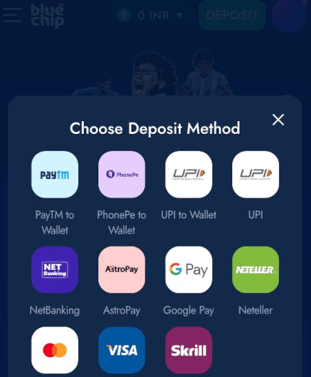 BlueChip.io India deposit methods