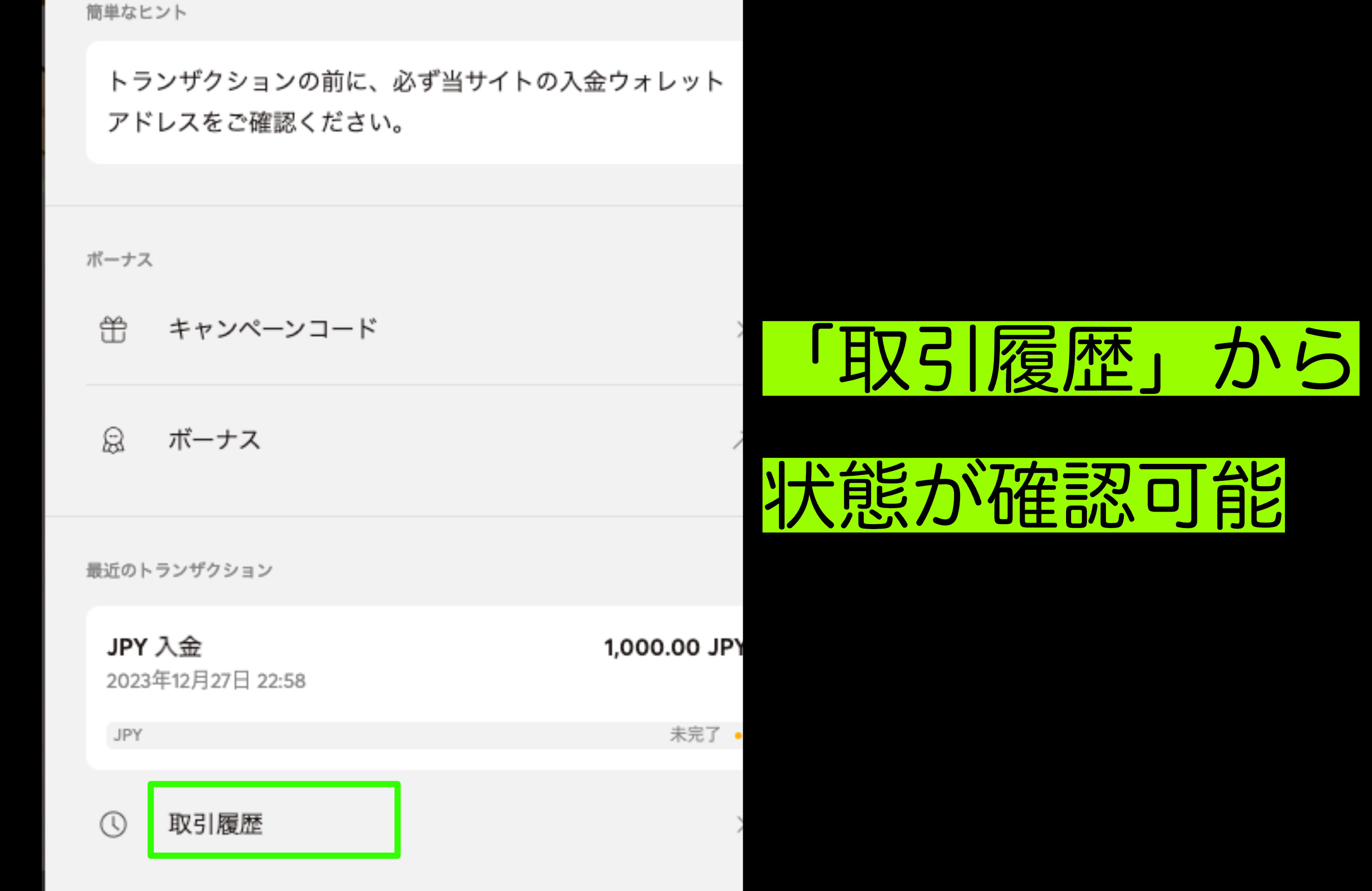 ビットカジノ ビットコイン 取引履歴